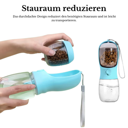 2-in-1 Hunde-Wasserflasche mit Futterbehälter